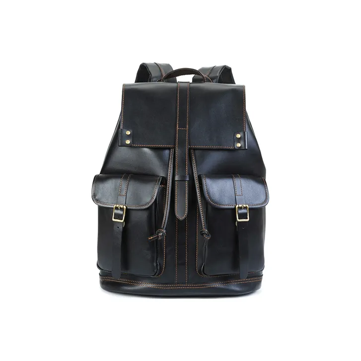 Slazenger Top Grain Cow Leather Backpack Regular Unisex Cool Black-1