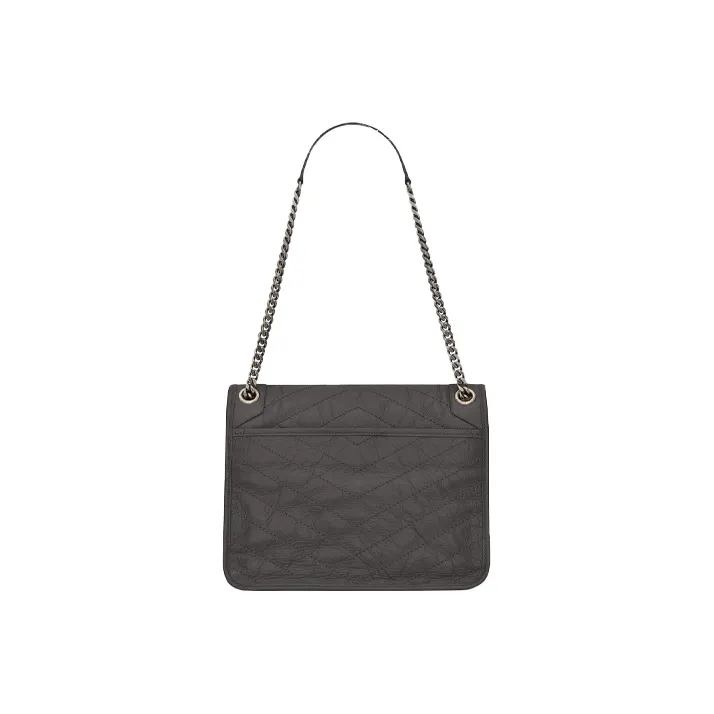 SAINT LAURENT Cow Leather Hobo Bag, Crossbody Bag, Shoulder Bag Medium Size Women's Gray White-3