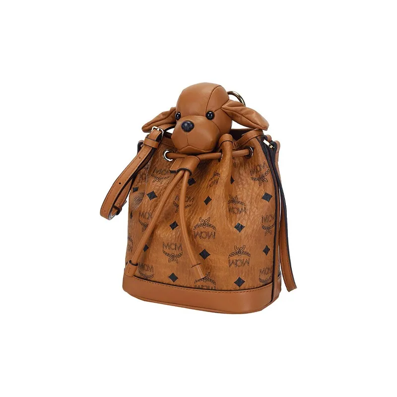 MCM Visetos Artificial Leather Bucket Drawstring Bag, Shoulder Bag, Crossbody Bag Regular Women's Brown-1