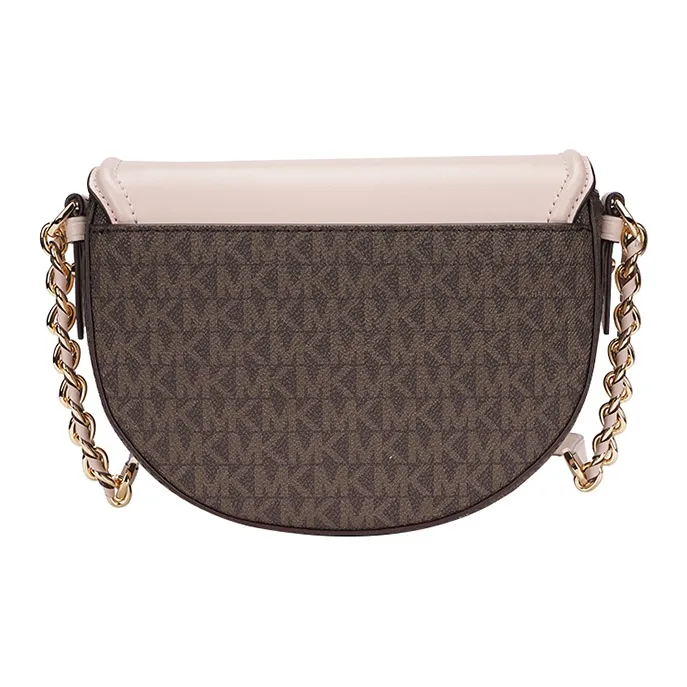 MICHAEL KORS Jet Set Charm Leather Saddle Bag Crossbody Bag Shoulder Bag Women's Dark Brown & Nude Pink-2