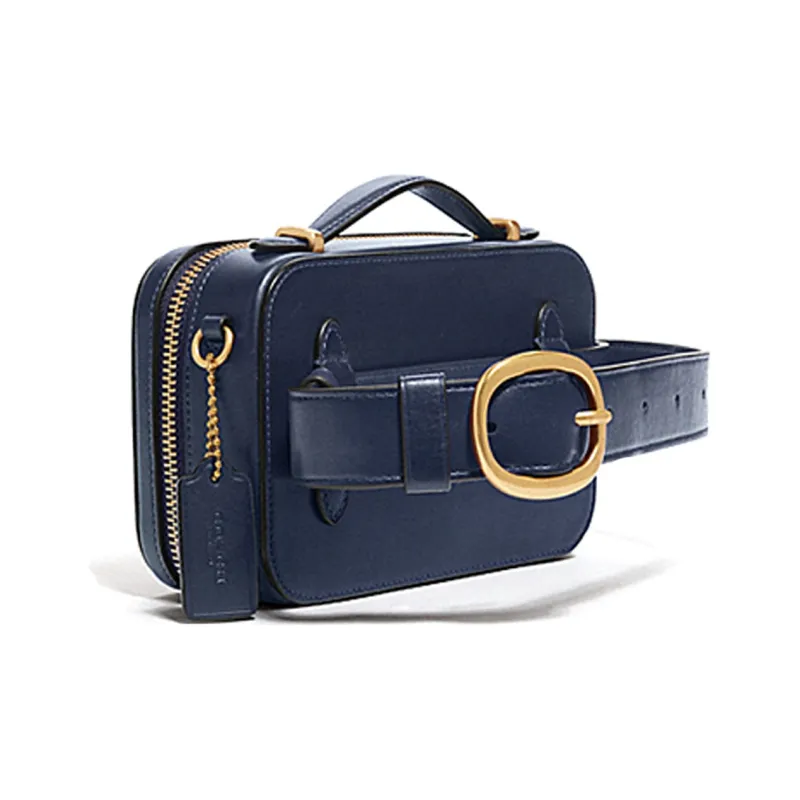 COACH Alie Canvas With Leather Box Bag Camera Bag Portable One Shoulder Crossbody Fanny Pack Mini Women's Blue Monogram-1