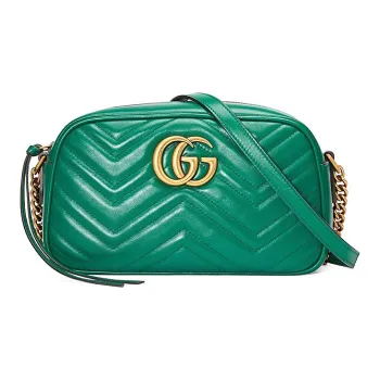 GUCCI GG Marmont Quilted Leather Camera Bag, Shoulder Bag, Crossbody Bag Small Size Women's Green
