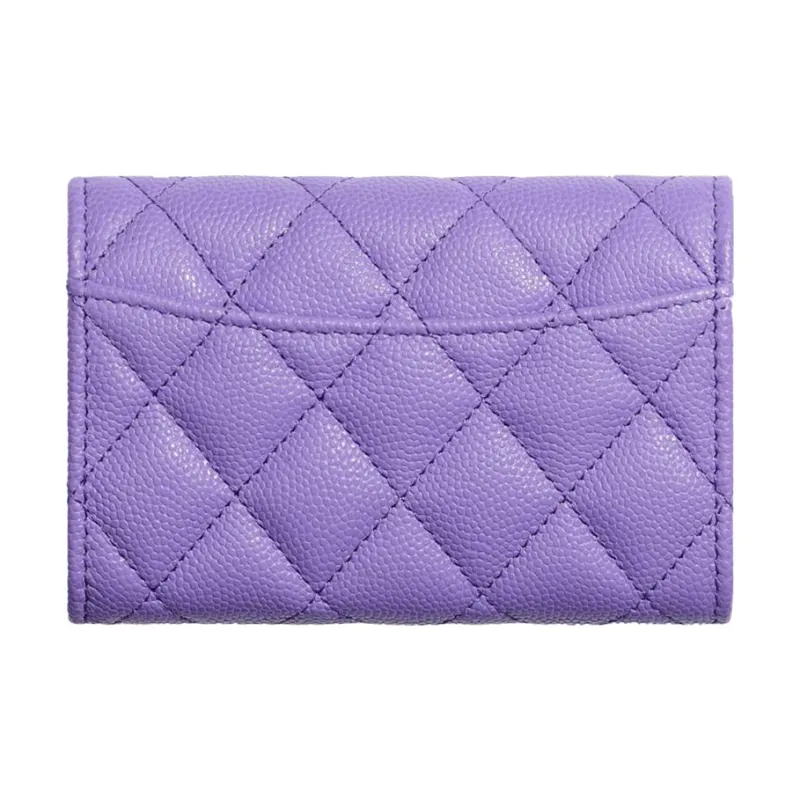 CHANEL Lambskin Flap Coin Purse Card Holder Women's Purple-1