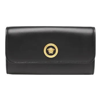 VERSACE Leather Card Holder Wallet Women's Black