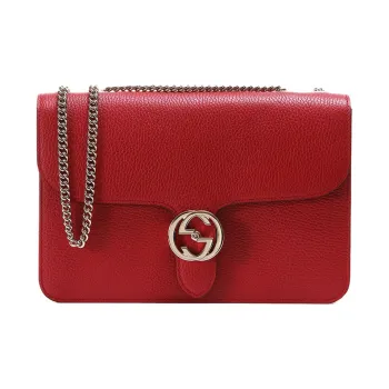 GUCCI Litchi Grain Leather Messenger Bag Wind Chime Bag Crossbody Bag Shoulder Bag Women's Red