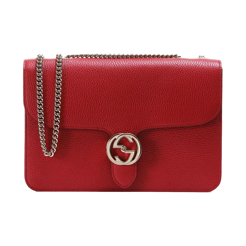 GUCCI Litchi Grain Leather Messenger Bag Wind Chime Bag Crossbody Bag Shoulder Bag Women's Red-0