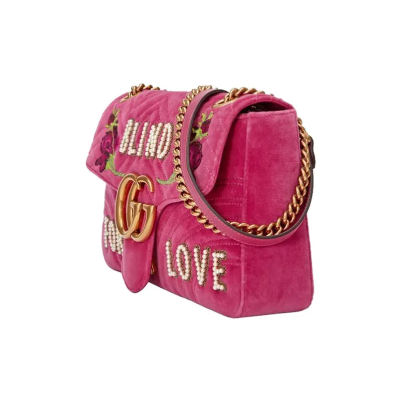 GUCCI GG Marmont Embroidered Velvet Crossbody Bag Shoulder Bag Women's Fuchsia-1