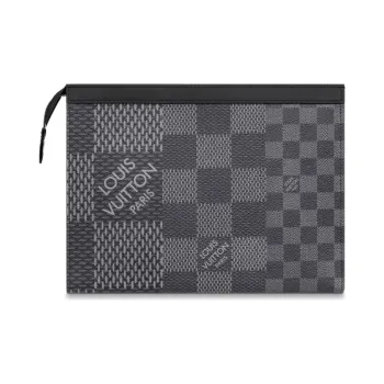 LOUIS VUITTON Pochette Voyage Coated Canvas Cow Leather Patchwork Trim Clutches Toiletry Bags Men's Graphite