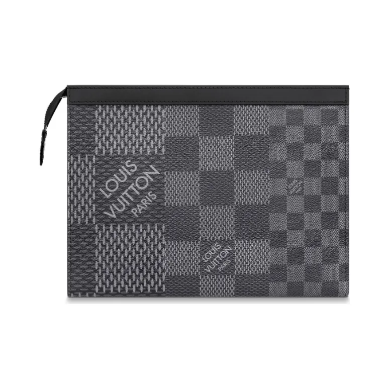 LOUIS VUITTON Pochette Voyage Coated Canvas With Cow Leather Trim Clutch Toiletry Bag Men's Graphite-0