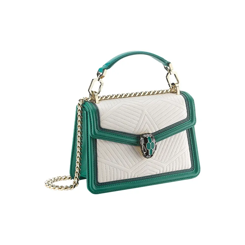 BVLGARI Serpenti Diamond Blast Cow Leather Handbag Small Size Women's White-1