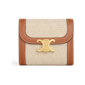 CELINE Canvas With Leather Wallet Women's Beige/Brown