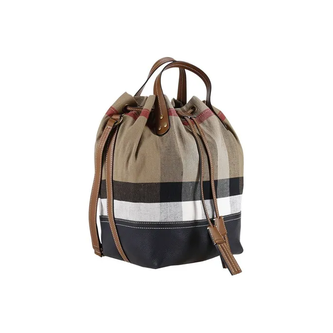 Burberry Fabric Bucket Bag One Shoulder Handbag Crossbody Bag Regular Unisex Brown-1