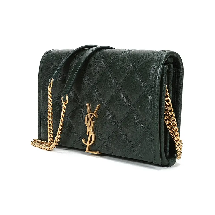 SAINT LAURENT Lambskin Wallet Crossbody Bag Shoulder Bag Women's Dark Green-1