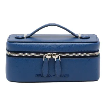 PRADA Saffiano Leather Toiletry Bag Small Size Women's Blue