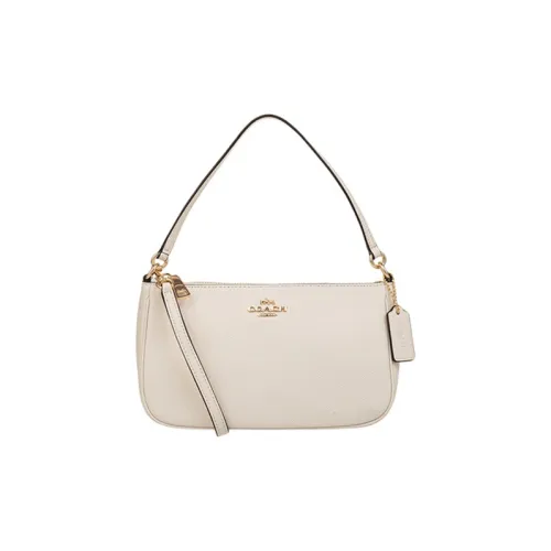 COACH Top Handle Cross-Stitch Leather Mahjong Bag Shoulder Bag Portable Crossbody Bag Small Size Women's Pure White