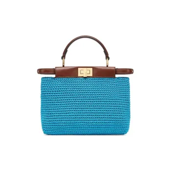 FENDI Peekaboo Fabric With Leather Shoulder Bag, Crossbody Bag, Handbag Mini Women's Blue