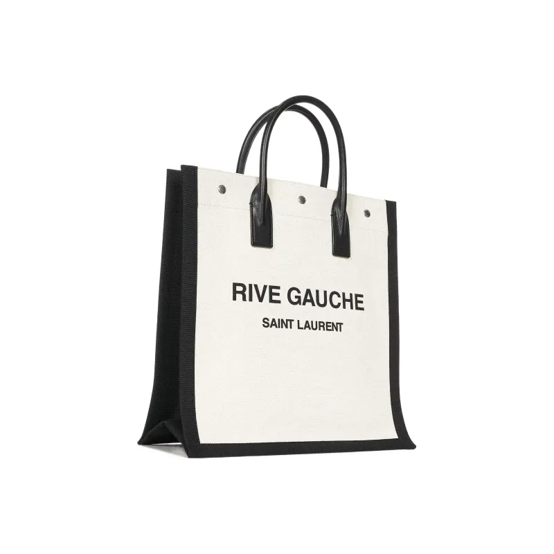 SAINT LAURENT Rive Gauche Canvas With Leather Tote Bag, Shopping Bag, Handbag Men's White-2