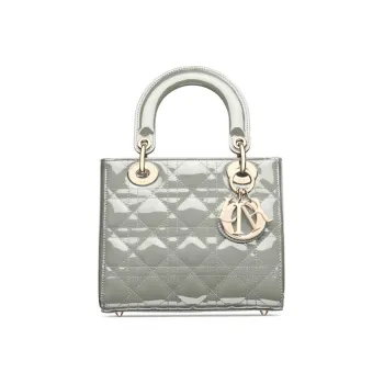 DIOR Lady Dior Patent Leather Calfskin Handbag Shoulder Bag Crossbody Bag Daisie Bag Clutch Small Size Women's Gray