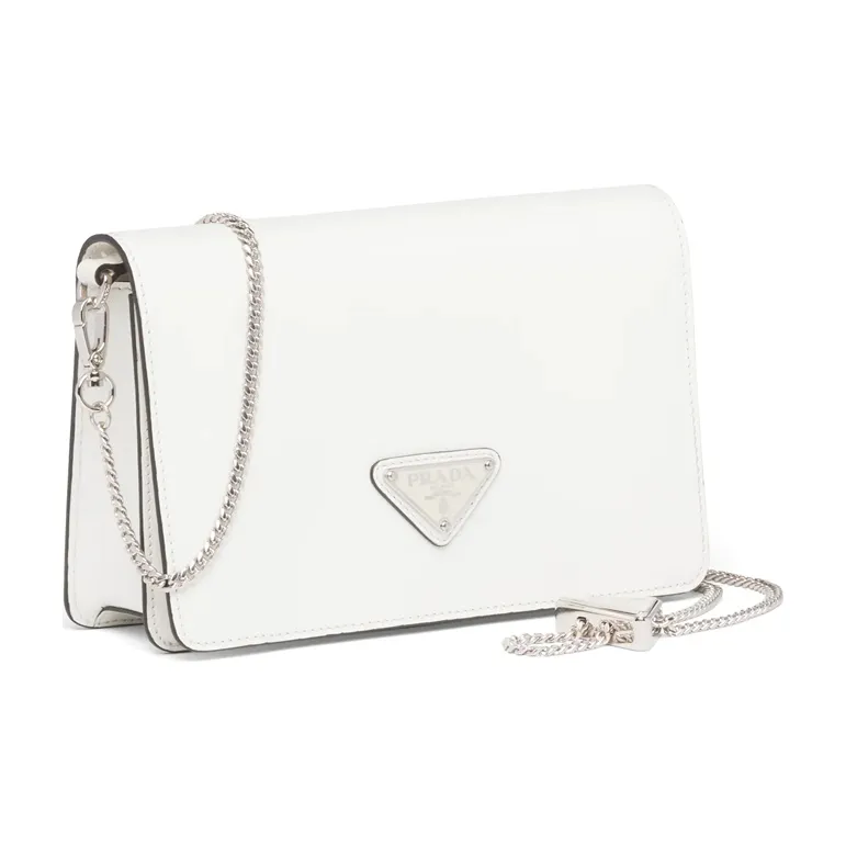 PRADA Leather Small Square Bag With Flap Shoulder Bag Crossbody Bag Women's White-1