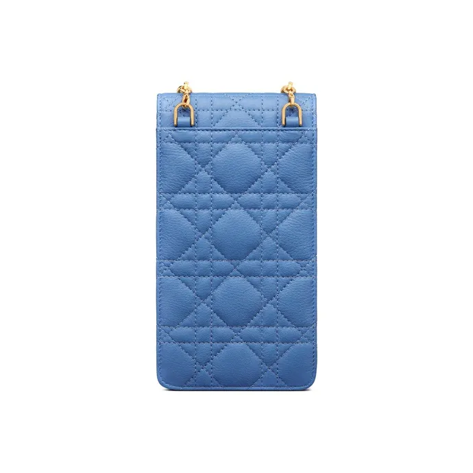 DIOR Caro Cow Leather Cell Phone Pouch Shoulder Bag Crossbody Bag Women's Cornflower Blue-3