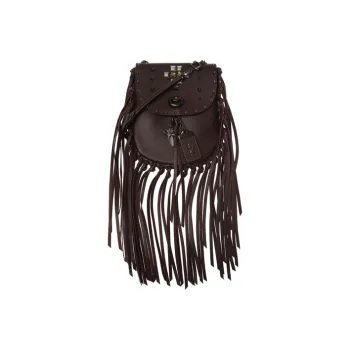 COACH Fringe Leather Saddle Bag, Shoulder Bag, Crossbody Bag Small Size Women's Coffee Brown