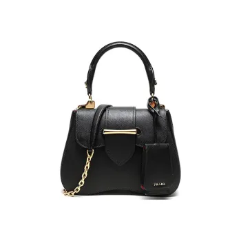 PRADA Sidonie Cow Leather Shoulder Bag Women's Black