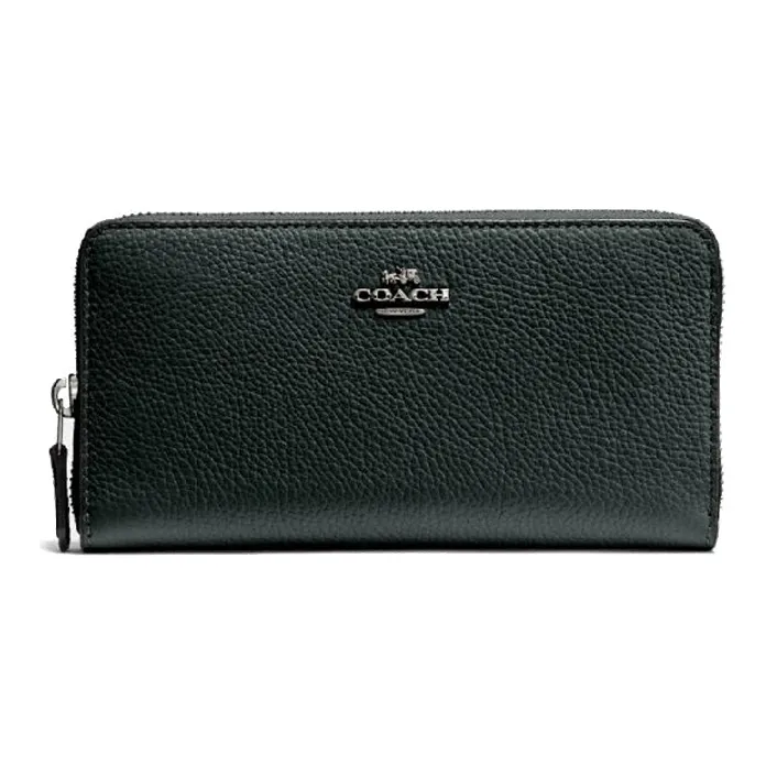 COACH Leather Clutches Wallet Regular Unisex Dark Ink Green-0