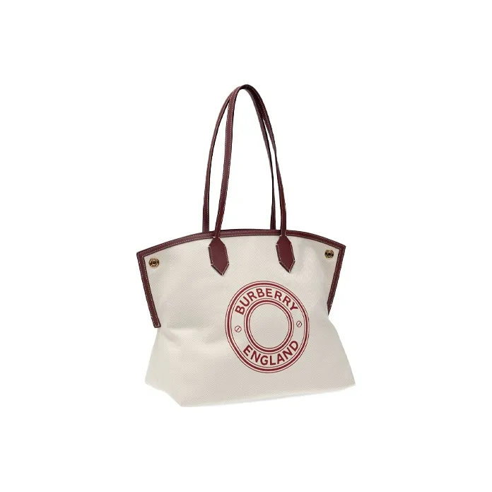 Burberry Cotton With Leather Tote Bag Shopping Bag Shoulder Bag Handbag Medium Size Women's Beige-1