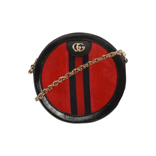 GUCCI Ophidia Suede With Painted Leather Round Cake Bag Shoulder Bag Crossbody Bag Mini Women's Red/Black