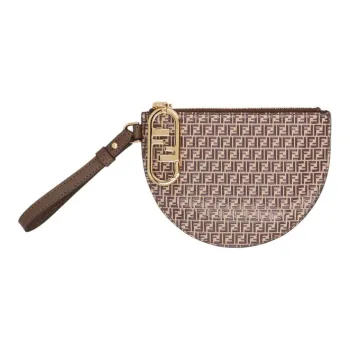 FENDI Leather Money Clip, Wallet, Card Holder Women's Brown/Gray/Beige