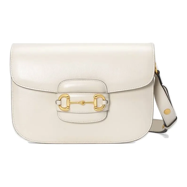 GUCCI Leather Saddle Bag, Crossbody Bag, Shoulder Bag Women's White-0