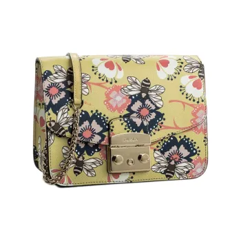 Furla Metropolis Collection Leather Small Square Bag Shoulder Bag Crossbody Bag Small Size Women's Yellow