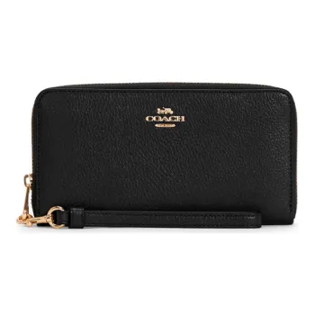 COACH Zip Around Leather Wallet Women's Pure Black