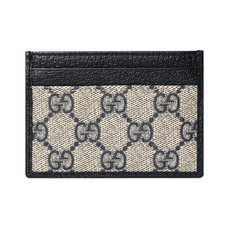 GUCCI Suede Patchwork Leather Card Clip Card Holder Men's Blue/Beige-2