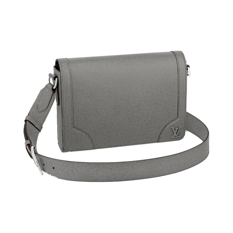 LOUIS VUITTON Embossed Cow Leather Messenger Bag, Shoulder Bag Men's Gray-0