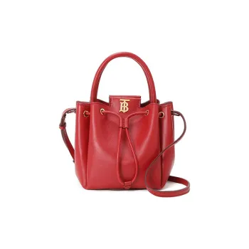 Burberry Leather Bucket Bag Handbag Crossbody Bag Women's Red