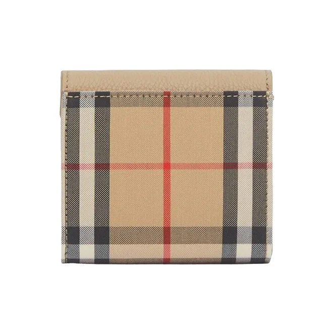 Burberry Cow Leather Money Clip Card Holder Envelope Bag Clutch Wallet Women's Beige-1