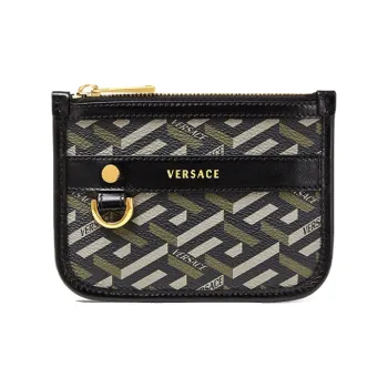 VERSACE La Greca Cow Leather Clutch Unisex Army Green