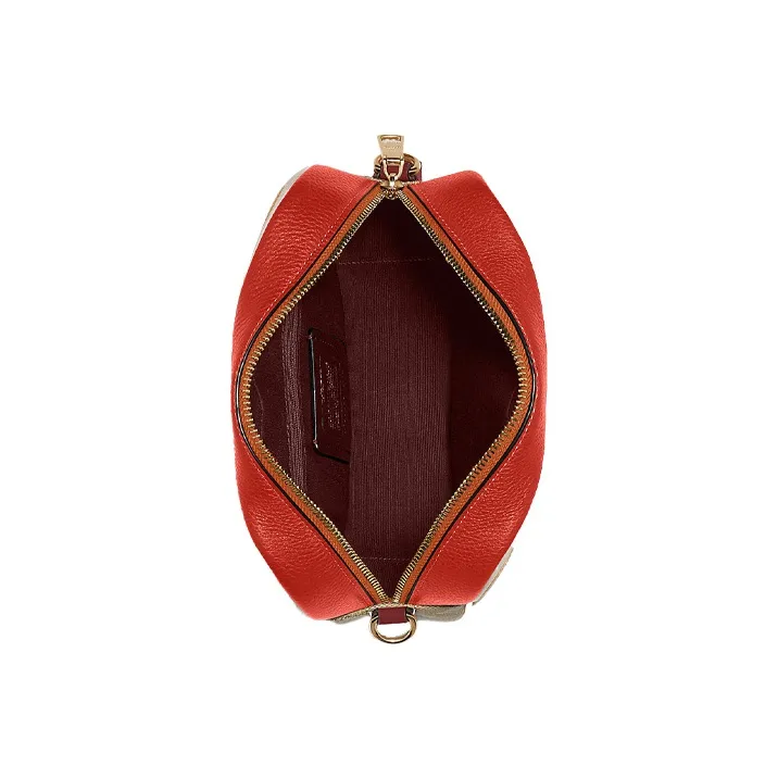 COACH Dempsey Canvas With Leather Camera Bag, Crossbody Bag, Shoulder Bag Women's Orange & Brown Monogram-2