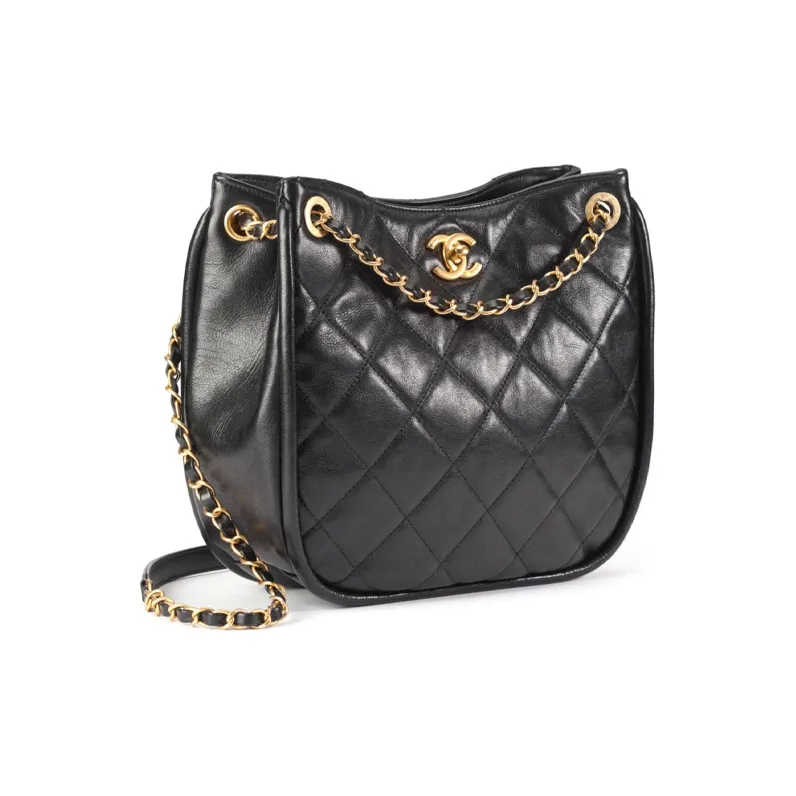 CHANEL Calfskin Tote Bag, Shopping Bag, Hippie Bag, Handbag, Shoulder Bag, Crossbody Bag Women's Black-2