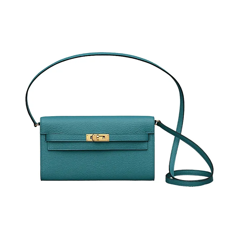 HERMES Kelly To Go Mysore Goat Skin Wallets Handheld Shoulder Bag Crossbody Bag Women's W0 Vert Bosphore Green-0