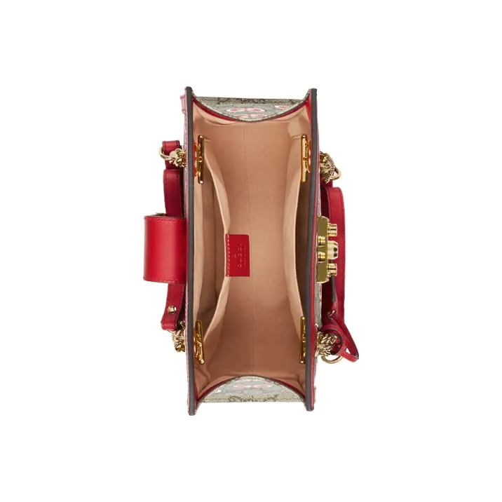 GUCCI Canvas With Leather Tote Bag Shopping Bag Portable Crossbody Bag Shoulder Bag Women's Ebony & Red-5