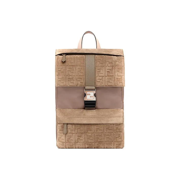 FENDI Fendiness Suede Backpack Medium Size Men's Brown-0