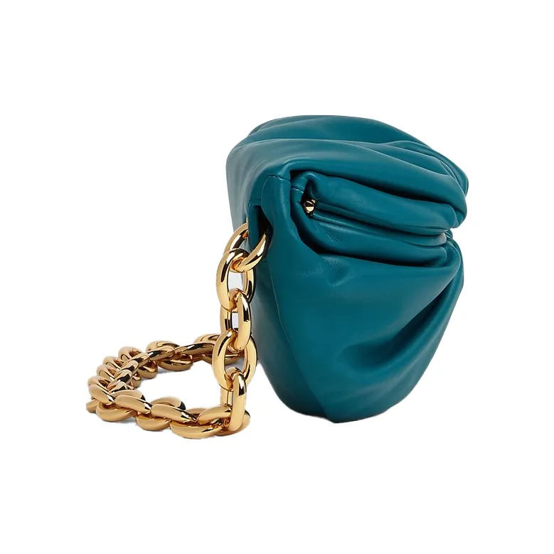 Bottega Veneta Leather Cloud Bag, One Shoulder Clutch Mini Women's Dark Blue-1