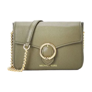 MICHAEL KORS Wanda Cow Leather With Fabric Shoulder Bag Crossbody Bag Small Size Women's Olive Green