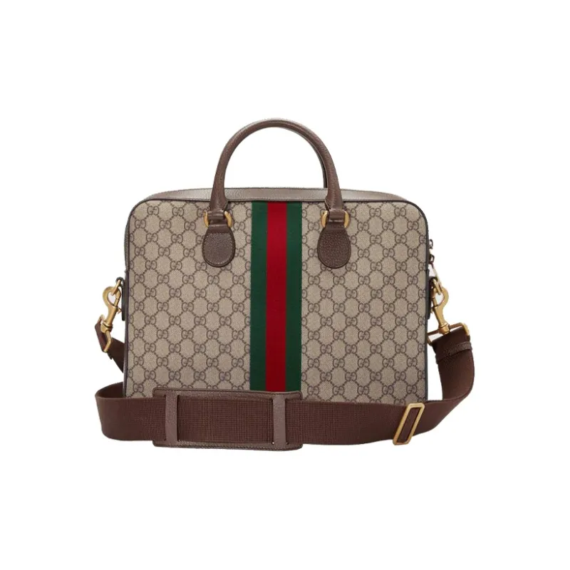 GUCCI Ophidia Canvas With Leather Briefcase Shoulder Bag Crossbody Bag Handbag Men's Ebony/Brown-1