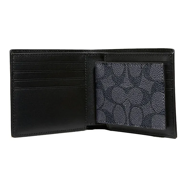 COACH 3 IN 1 Wallet Coated Canvas With Calfskin Wallet Men's Gray Blue-1