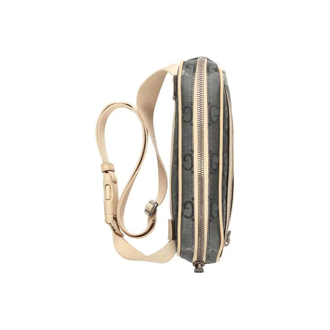 GUCCI Nylon With Leather Sling Bag Fanny Pack Unisex Dark Gray-4