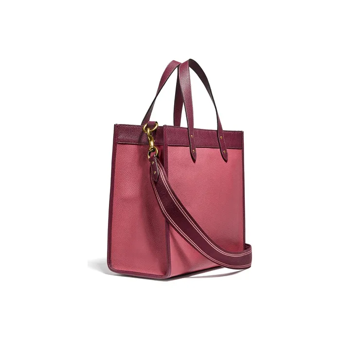 COACH Field Leather Tote Bag, Single Shoulder Crossbody Handbag Tubas Women's Strawberry Rouge Red-1