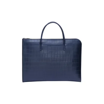 LONGCHAMP Croco Block Large Cow Leather Portable Briefcases Small Size Men's Blue